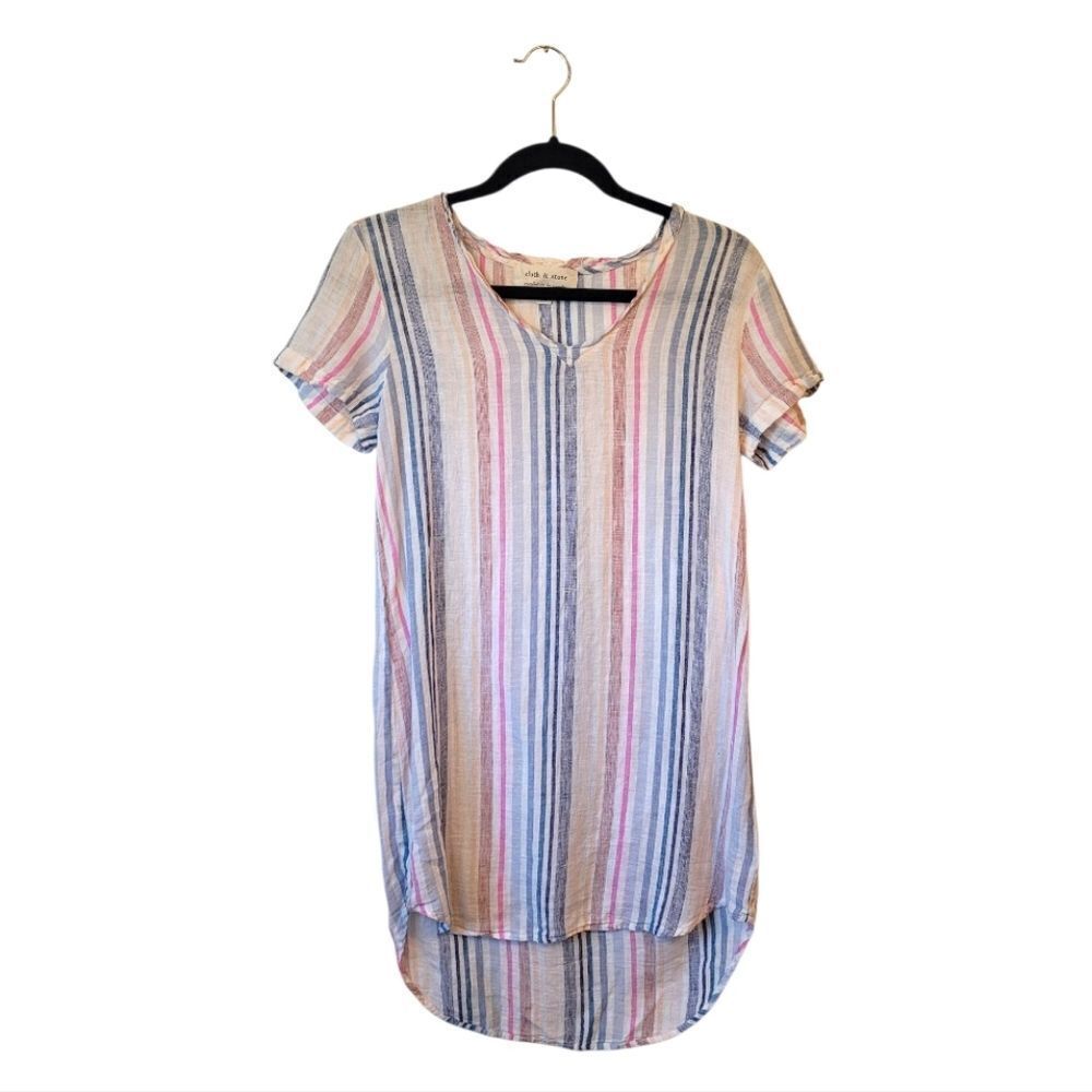 Cloth & Stone Women's Pastel Stripe Linen Blend Dress Size XS